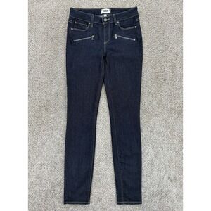 Paige Jeans Womens 28 Blue Indio Moto Zip Skinny‎ Macer Dark Wash Stretch Denim